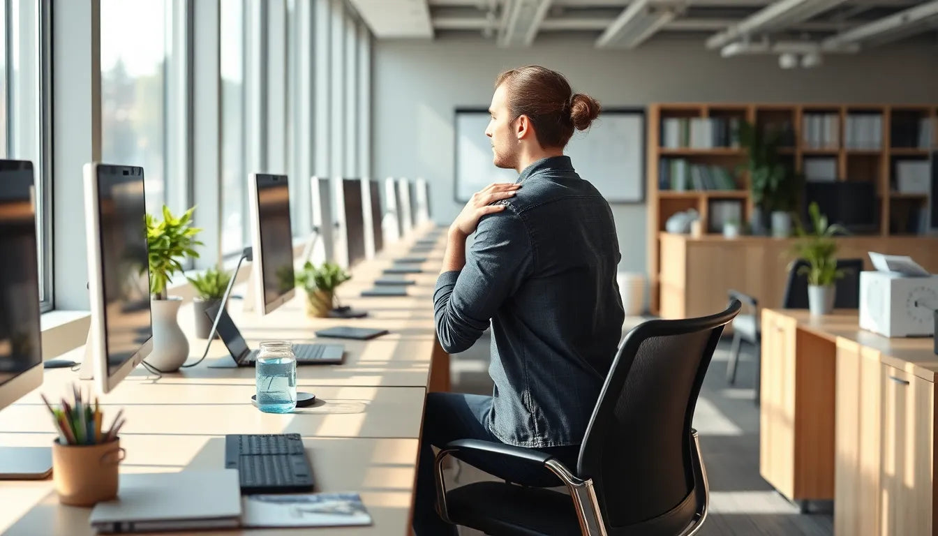 Dehnübungen am Arbeitsplatz: So bleiben Übungsleser fit und entspannt im Büroalltag - Illustration