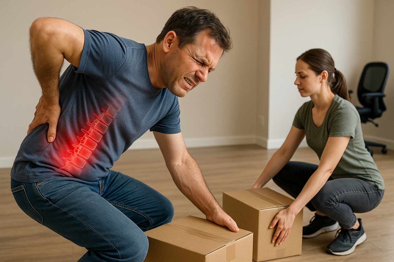 Rückenschmerzen vermeiden: So heben Sie richtig und schmerzfrei - Illustration