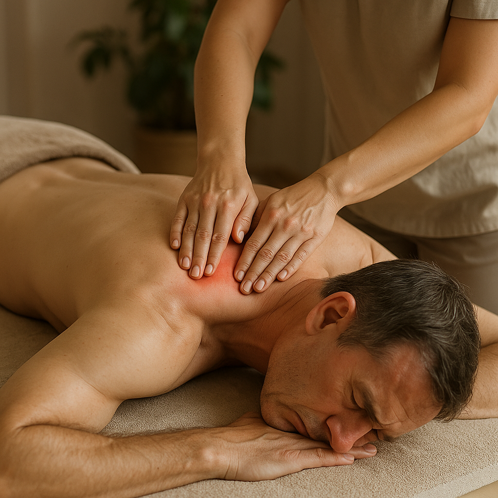 Massage als sanfter Helfer bei Rückenschmerzen entdecken - Illustration