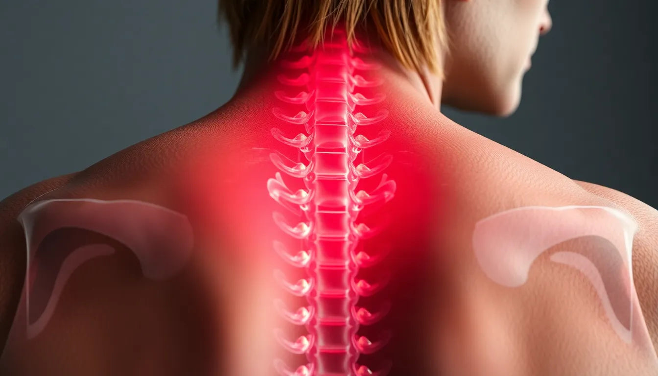 Erkennen und verstehen: Symptome eines Bandscheibenvorfalls im mittleren Rücken - Illustration