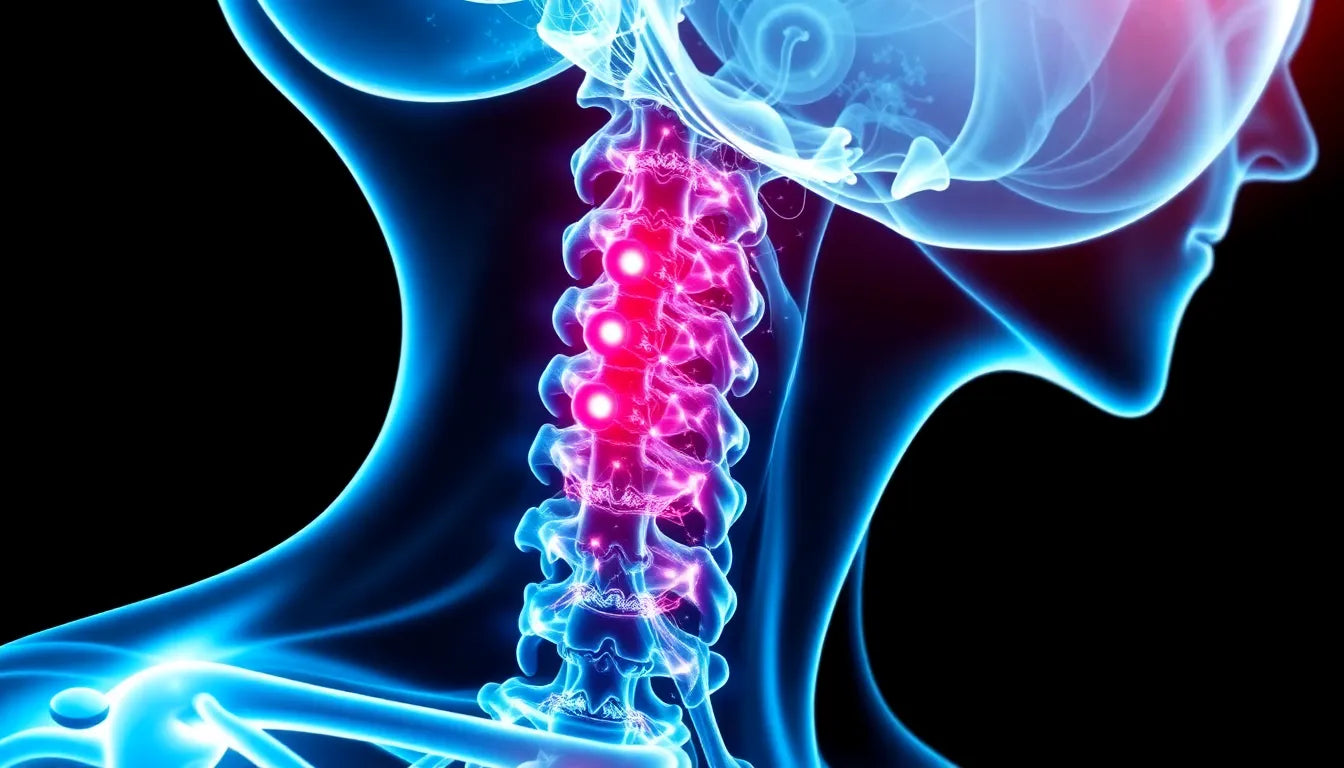 Wenn der Nacken schmerzt: Symptome eines Bandscheibenvorfalls in der Halswirbelsäule erkennen - Illustration