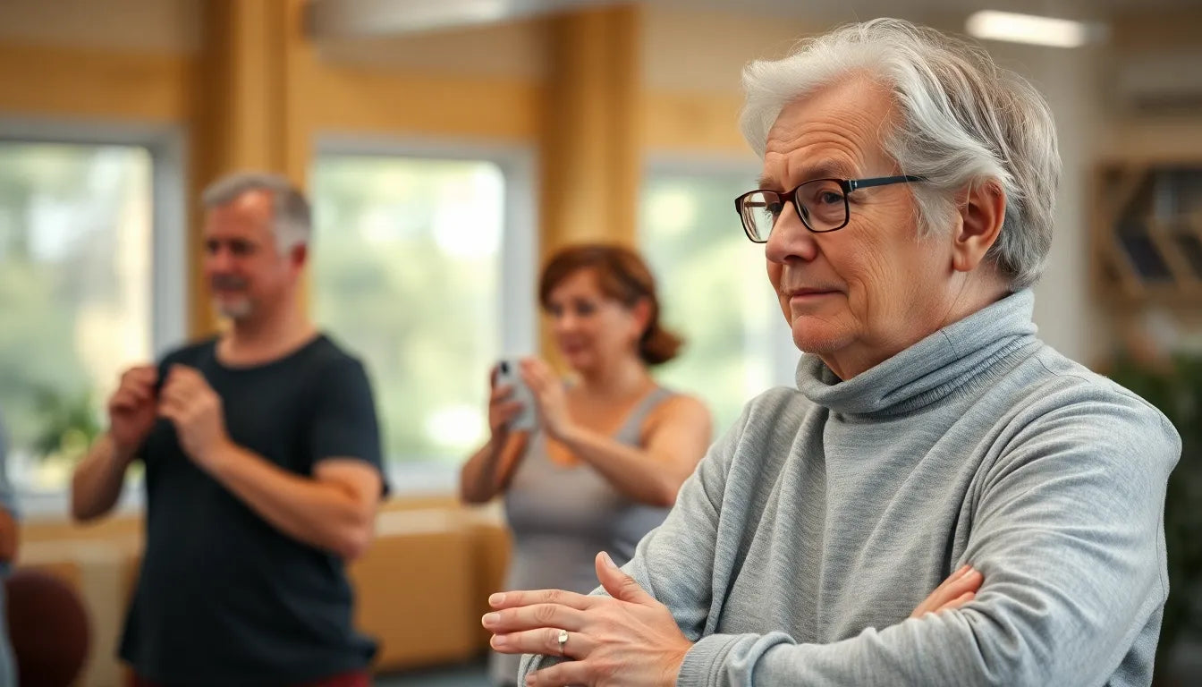 Übungsleser entdecken sanfte Dehnübungen für mehr Beweglichkeit im Alter - Illustration