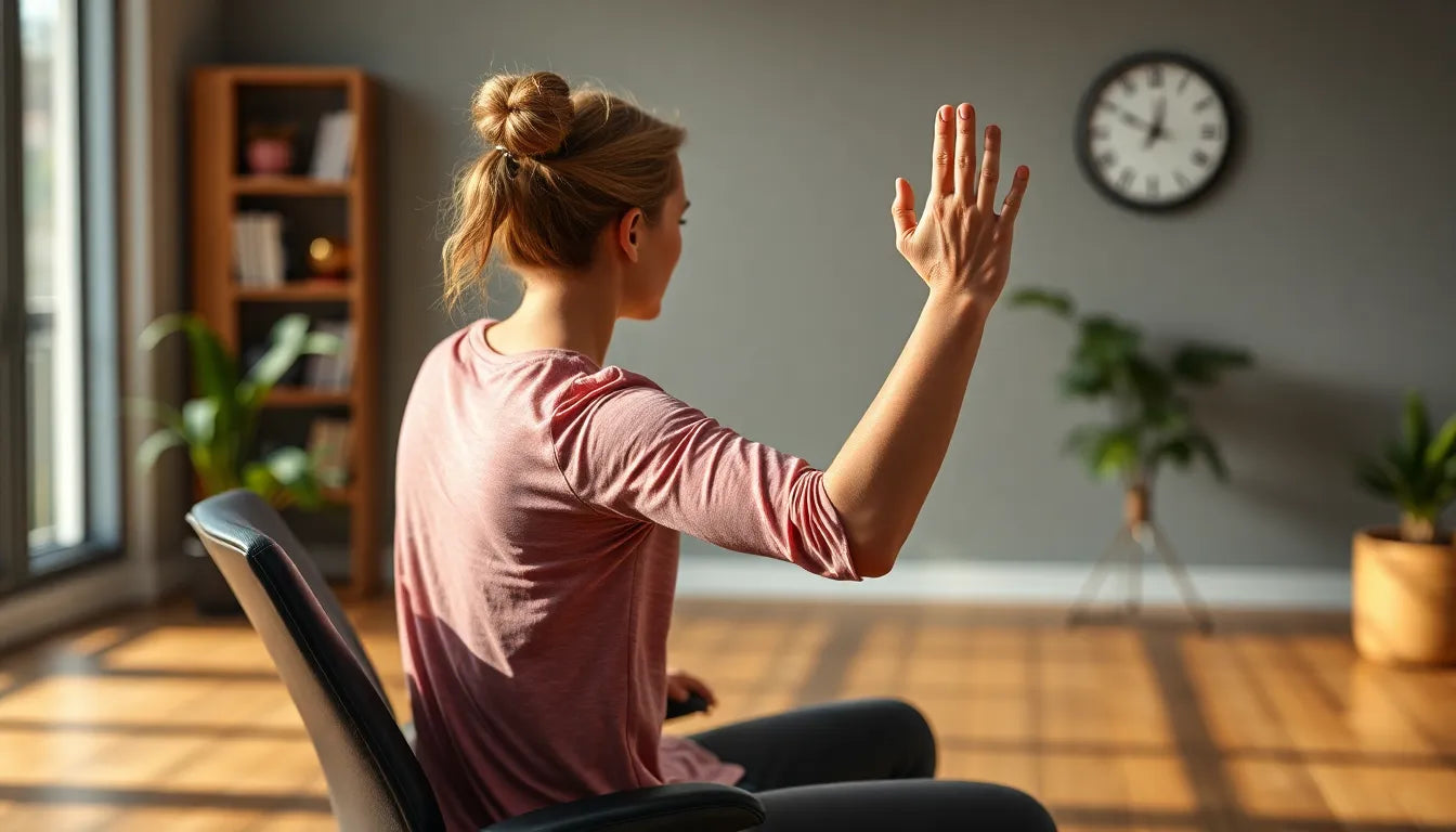 Übungsleser aufgepasst: einfache dehnübungen für arme und schultern, die Sie überall machen können - Illustration