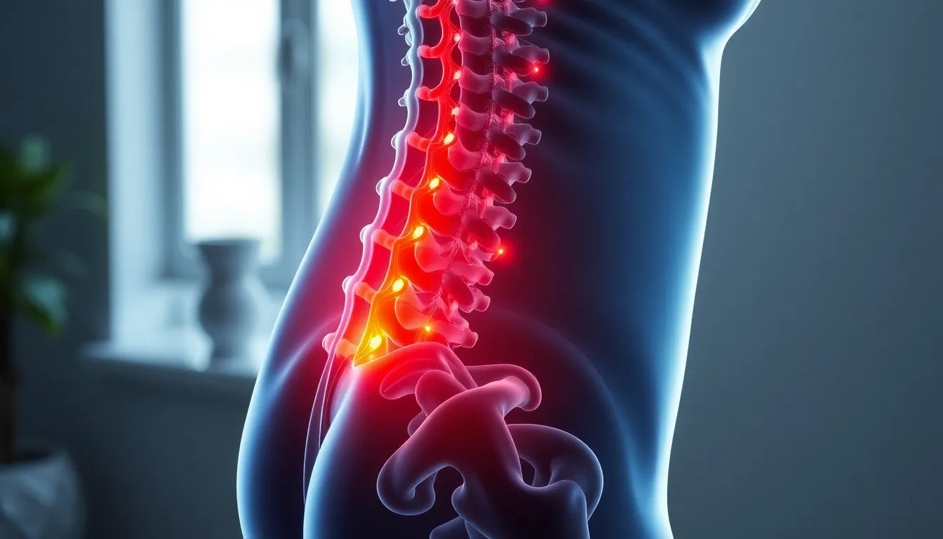 Verstehen Sie die Ursachen von Schmerzen in der rechten Seite der Lendenwirbelsäule und finden Sie Linderung - Illustration