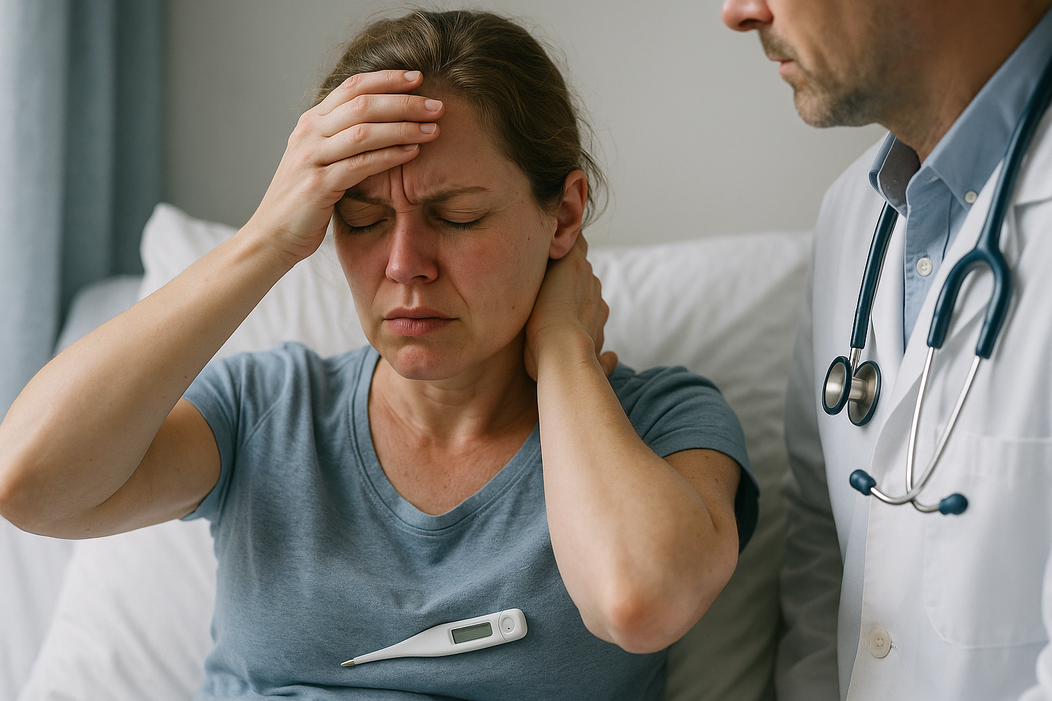 Fieber, Kopf- und Nackenschmerzen: Warnsignale ernst nehmen - Illustration