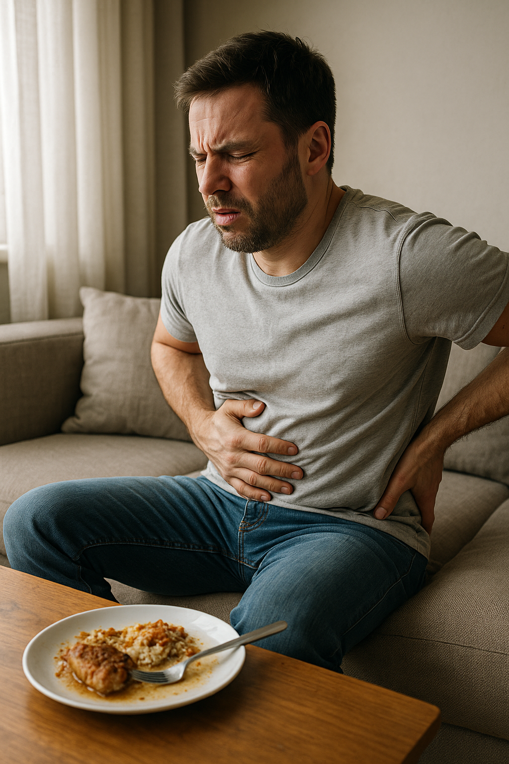 Rückenschmerzen nach dem Essen? Die versteckte Verbindung zur Lebensmittelvergiftung entdecken - Illustration