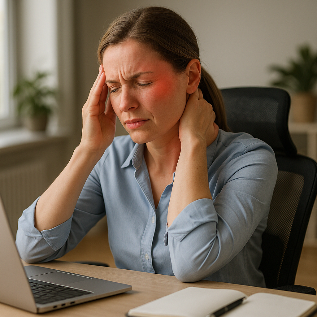 Ergonomische Lösungen gegen Kopf- und Halsschmerzen entdecken - Illustration