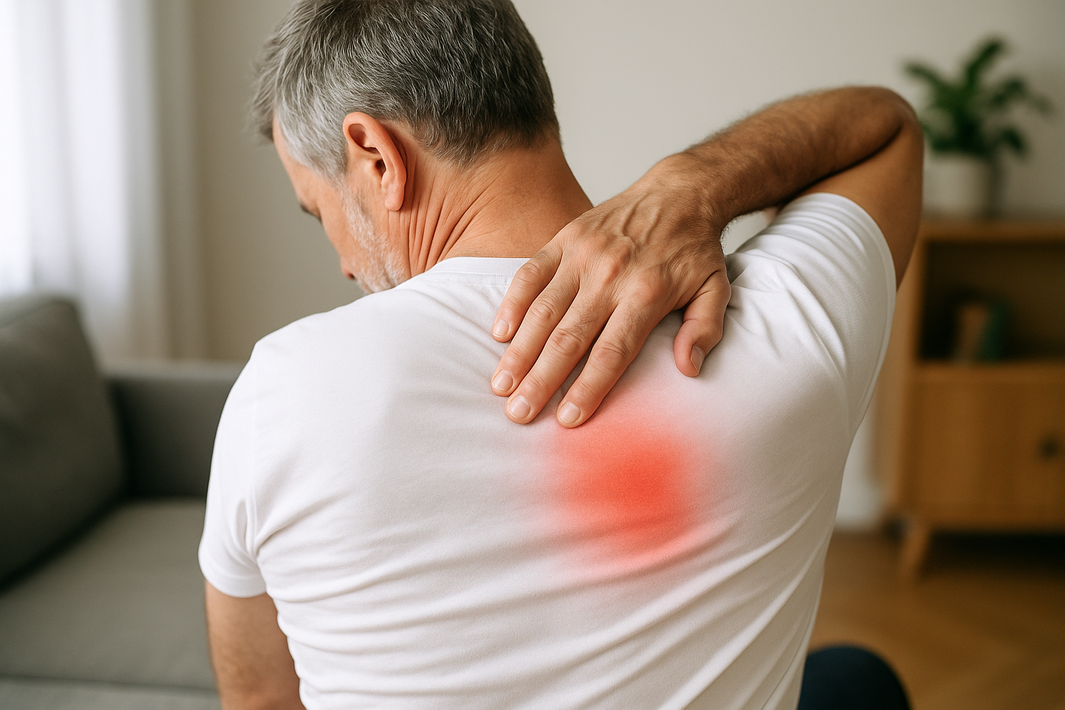 Rückenschmerzen unterhalb des rechten Schulterblatts verstehen und lindern - Illustration