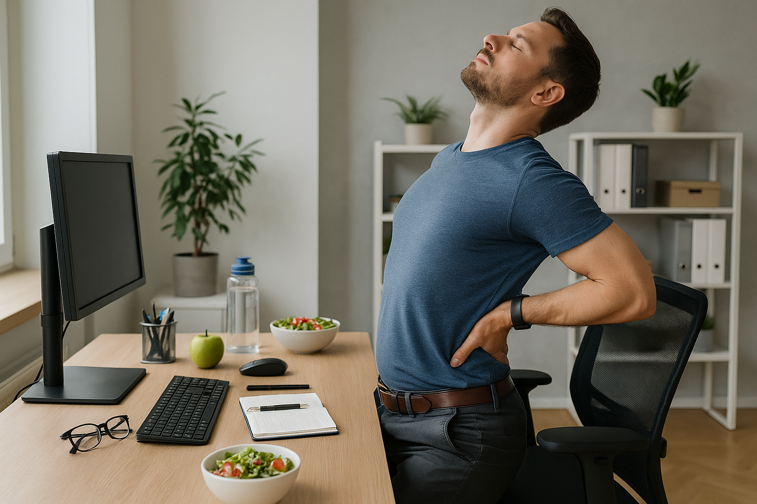 Gesundheit und fitness im büroalltag: so bleibst du aktiv und schmerzfrei - Illustration
