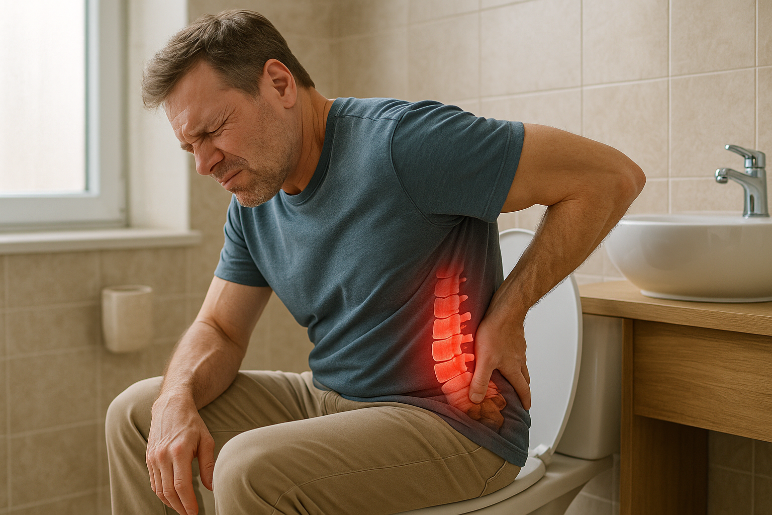 Verstopfung als versteckter Übeltäter für Rückenschmerzen erkennen und lindern - Illustration